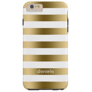 Monogramed Gold & White Stripes Geometric Pattern Tough iPhone 6 Plus Case