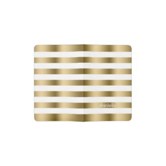 Monogramed Gold & White Stripes Geometric Pattern Pocket Moleskine Notebook Cover With Notebook