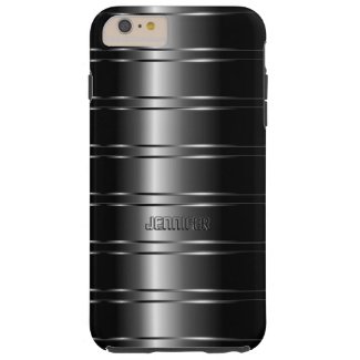 Monogramed Metallic Dark Gray Stripes Pattern Tough iPhone 6 Plus Case