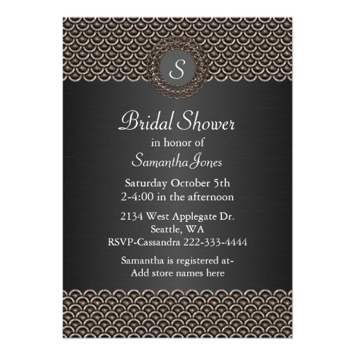 Monogramed Metallic Look Bridal Shower Invitation