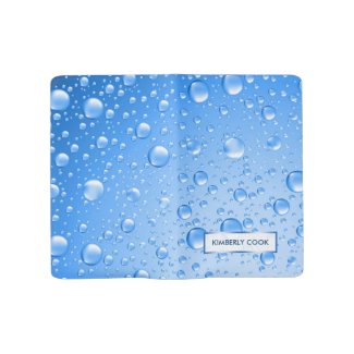 Monogramed Metallic Sky Blue Rain Drops Large Moleskine Notebook Cover With Notebook