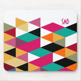 Monogramed Modern Colorful Geometric Pattern Mouse Pad