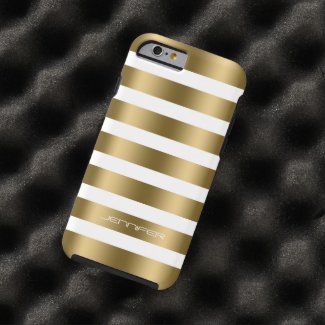 Monogramed Modern Gold Stripes White Background Tough iPhone 6 Case