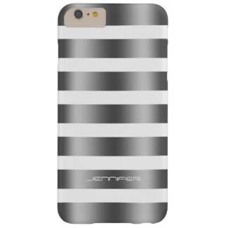 Monogramed Modern Silver Stripes White Background Barely There iPhone 6 Plus Case