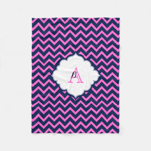Monogramed Navy-Blue And Pink Zigzag Chevron Fleece Blanket Monogramed Navy-Blue And Pink Zigzag Chevron Fleece Blanket