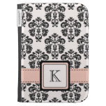 Monogramed Pink Black Damask Kindle 3 Folio Case Kindle Keyboard Cases