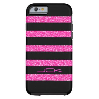 Monogramed Pink & Black Stripes Geometric Pattern Tough iPhone 6 Case
