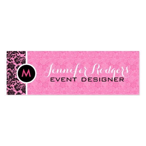 Monogramed Pink Lace Background Black Damasks Business Card Templates (front side)