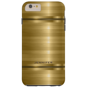 Monogramed Shiny Metallic Gold Stripes Tough iPhone 6 Plus Case