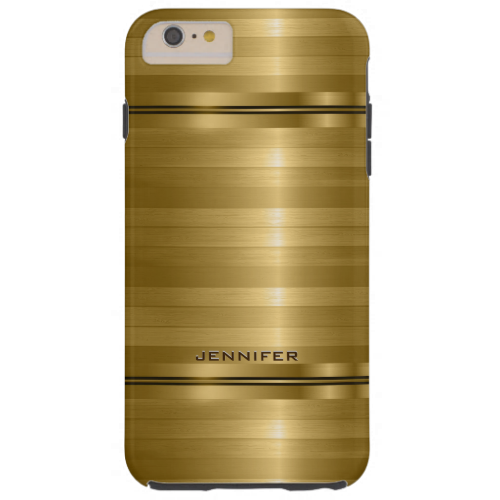 Monogramed Shiny Metallic Gold Stripes Tough iPhone 6 Plus Case