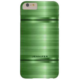 Monogramed Shiny Metallic Green Stripes Barely There iPhone 6 Plus Case