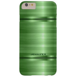 Monogramed Shiny Metallic Green Stripes Barely There iPhone 6 Plus Case