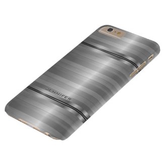 Monogramed Shiny Metallic Silver Gray Stripes Barely There iPhone 6 Plus Case