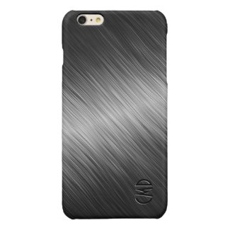 Monogramed Simple Black Brushed Metal Look Glossy iPhone 6 Plus Case