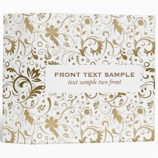 Monogramed White And Gold Floral Damask 3 Ring Binders