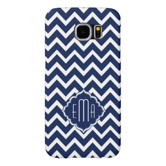 Monogramed White & Blue Geometric Zigzag Chevron