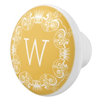 Monogramed White Frame And Yellow Background Ceramic Knob