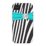 Monogrammed Aqua, Black, White Zebra Striped Vibe iPhone 4 Case