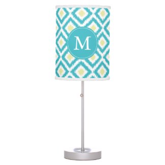 Monogrammed Aqua Lemon Diamonds Ikat Pattern Table Lamp