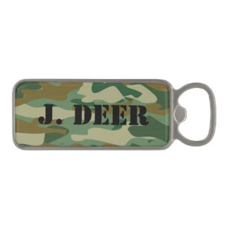 Monogrammed army camouflage magnetic bottle opener