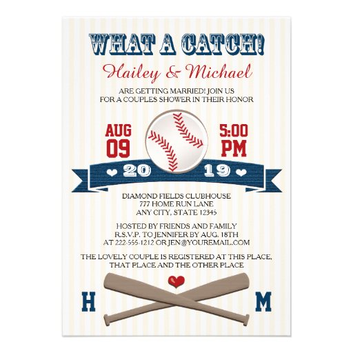 Monogrammed Baseball Couples Wedding Shower Custom Invite (front side)