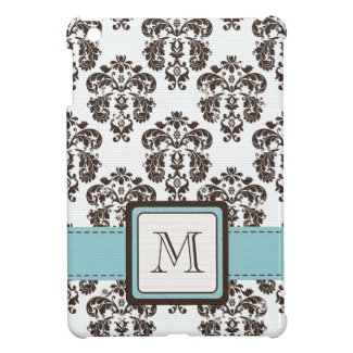 Monogrammed Blue and Brown Damask iPad Mini Covers
