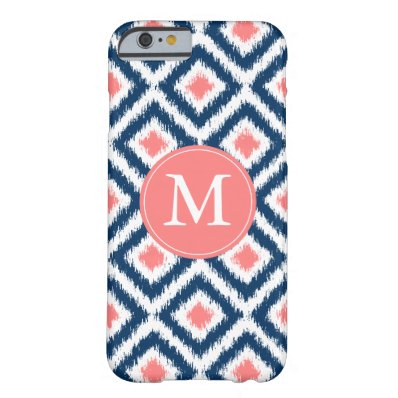 Monogrammed Blue and Coral Diamonds Ikat Pattern Barely There iPhone 6 Case