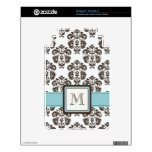 Monogrammed Blue Brown Damask Kindle 3 Skin
