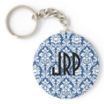 Monogrammed Blue Damask Key Chains