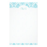 Monogrammed blue Damask Stationery Paper