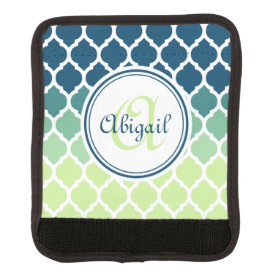Monogrammed Blue Green Moroccan Lattice Pattern Luggage Handle Wrap