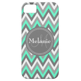 Monogrammed Blue & Grey Chevron Pattern iPhone 5 Cover