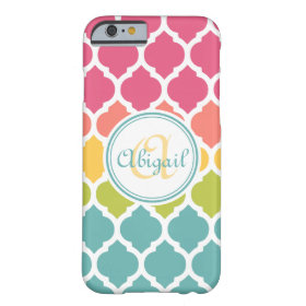 Monogrammed Blue Pink Moroccan Lattice Pattern Barely There iPhone 6 Case
