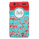 Monogrammed Blue, Red, White Damask Motorola RAZR Motorola Droid RAZR Case