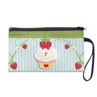 Monogrammed Blue Strawberry Wristlet