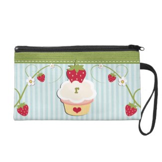 Monogrammed Blue Strawberry Wristlet