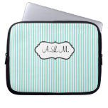 Monogrammed Blue, White Striped Laptop Sleeve