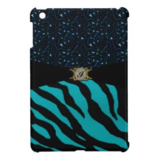 Monogrammed Blue Zebra with Jeweled Glitter Case For The iPad Mini