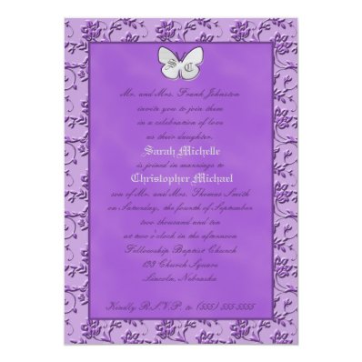 Monogrammed Butterfly on Purple Wedding Invitation