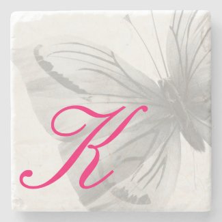 Monogrammed BUTTERFLY Stone Coaster