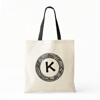 Monogrammed canvas bags, black zentangle bag