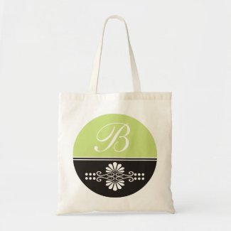 Monogrammed Canvas Tote Bags:Lime Green & Black