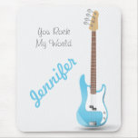 Monogrammed Chic Electric Guitar Sky Blue Stripes Mousepad