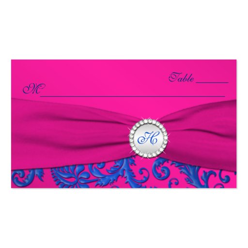 Monogrammed Cobalt and Fuchsia Place Cards Business Card (front side)