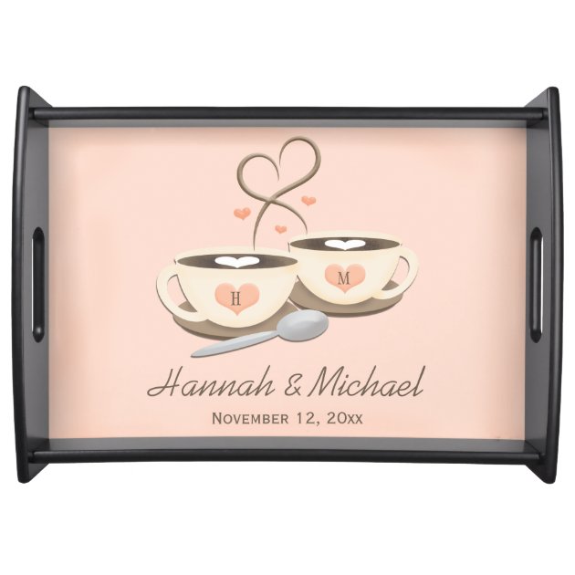 Monogrammed Coffee Cup Hearts Wedding Serving Trays-1