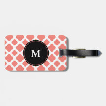 Monogrammed Coral Pink Quatrefoil Pattern Travel Bag Tags