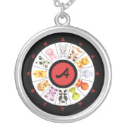 Monogrammed Cute Chinese Zodiac Circle Necklace necklace