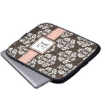 Monogrammed Damask Pink Brown Laptop Sleeve Case