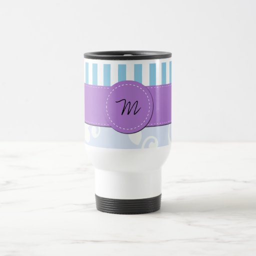Monogrammed Damask Stripes Blue White Purple Coffee Mugs