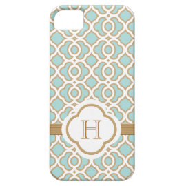 Monogrammed Eggshell Blue Gold Moroccan iPhone 5 Covers